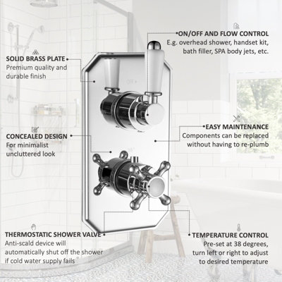 ENKI Regent Chrome Traditional Crosshead Ceiling Fixed Brass Thermostatic Shower Set SH0266 8" - 4