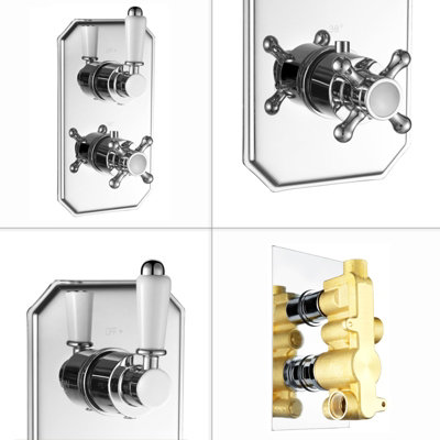 ENKI Regent Chrome Traditional Crosshead Ceiling Fixed Brass Thermostatic Shower Set SH0266 8" - 5