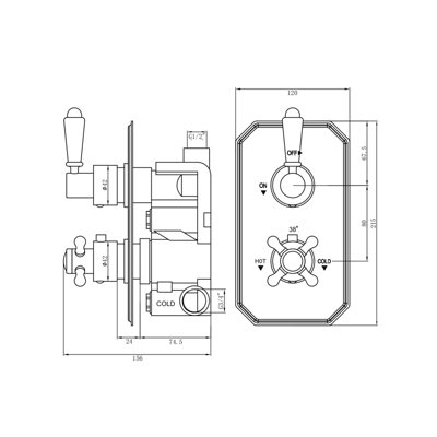 ENKI Regent Chrome Traditional Crosshead Ceiling Fixed Brass Thermostatic Shower Set SH0266 8" - 7