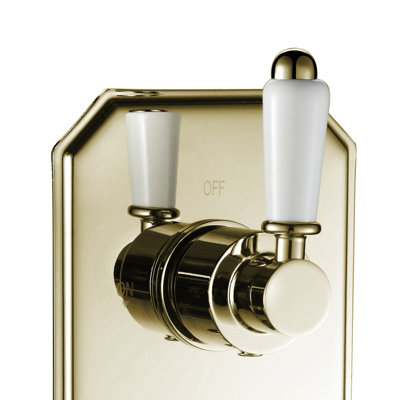 ENKI Regent English Gold White Crosshead 2-Outlet Solid Brass Thermostatic Twin Shower Valve TSV036 - 3