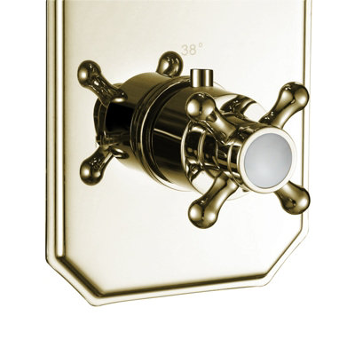 ENKI Regent English Gold White Crosshead 2-Outlet Solid Brass Thermostatic Twin Shower Valve TSV036 - 4