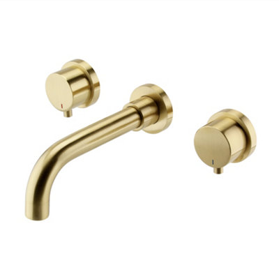 ENKI Sienna Brushed Brass Contemporary Wall Mounted Brass Basin Mixer Tap BT0905