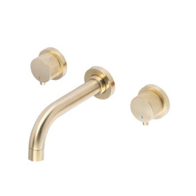 ENKI Sienna Brushed Brass Contemporary Wall Mounted Full Knurled Brass Basin Mixer Tap BT1105