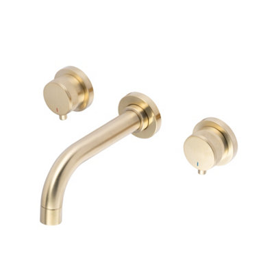 ENKI Sienna Brushed Brass Contemporary Wall Mounted Half Knurled Brass Basin Mixer Tap BT1005