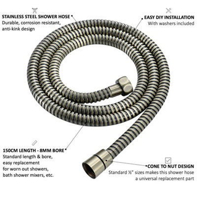 ENKI Standard Antique Bronze Flexi Stainless Steel Shower Hose 1.5m - 6