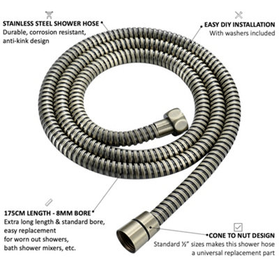 ENKI Standard Antique Bronze Flexi Stainless Steel Shower Hose 1.75m - 6