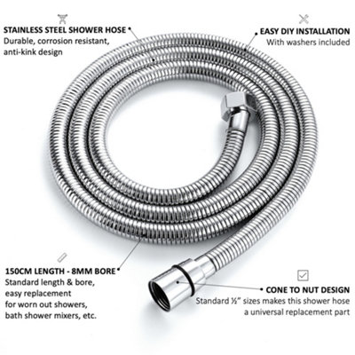 ENKI Standard Chrome Flexi Stainless Steel Shower Hose 1.5m - 6