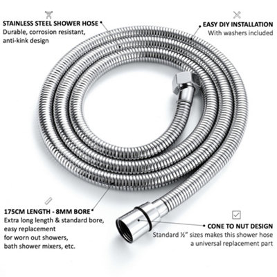 ENKI Standard Chrome Flexi Stainless Steel Shower Hose 1.75m - 6