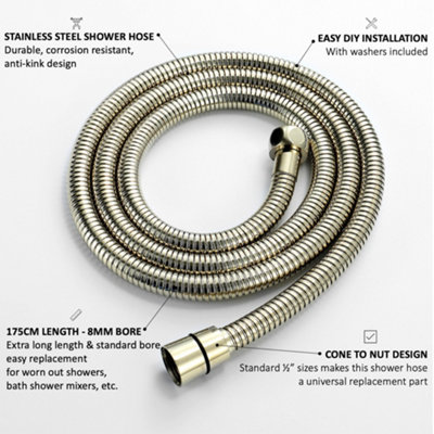 ENKI Standard English Gold Flexi Stainless Steel Shower Hose 1.75m - 6