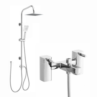 ENKI, Stella, BBT0012, Chrome, Bath Shower Mixer Taps with Twin Rigid Riser Shower Attachment, Solid Brass, Easy Clean