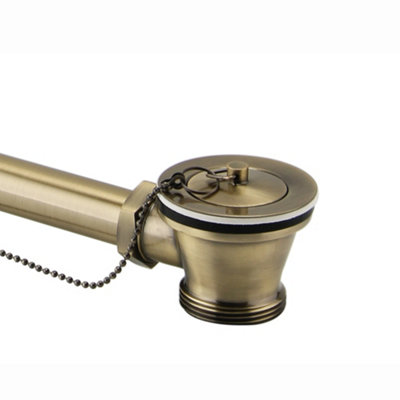 ENKI Traditional Antique Brass Ball Chain Solid Brass Bath Retainer Waste & Plug with Overflow - 3