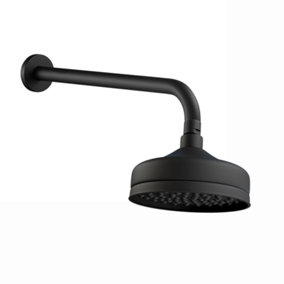 ENKI Traditional Black Fixed Wall Mounted Brass Shower Head & Arm 6" 320mm