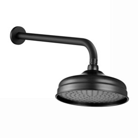 ENKI Traditional Black Fixed Wall Mounted Brass Shower Head & Arm 8" 320mm