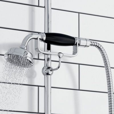 ENKI Traditional Chrome Black Victorian Brass & Ceramic Handheld Shower Head & Hose Kit EH024 - 3