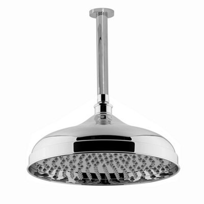 ENKI Traditional Chrome Fixed Ceiling Mounted Brass Shower Head & Arm 300mm