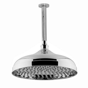 ENKI Traditional Chrome Fixed Ceiling Mounted Brass Shower Head & Arm 300mm