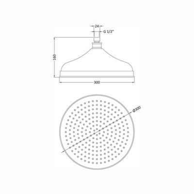 ENKI Traditional Chrome Fixed Solid Brass Shower Head Large 300mm