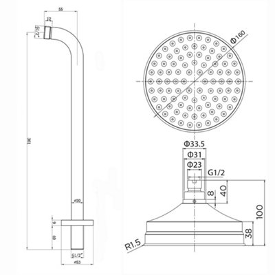 ENKI Traditional Chrome Fixed Wall Mounted Brass Shower Head & Arm 150mm - 6
