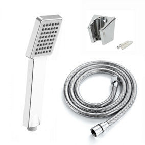 ENKI Traditional Chrome Square Handheld Shower Head with Hose & Wall Bracket EH008