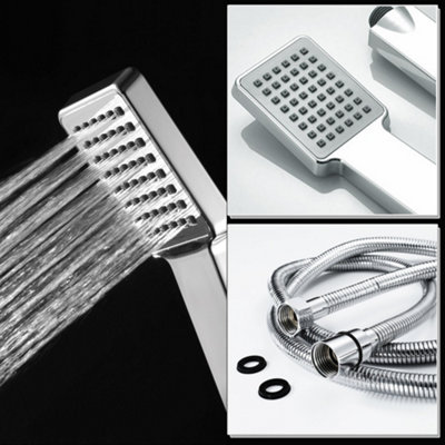 ENKI Traditional Chrome Square Handheld Shower Head with Hose & Wall Bracket EH008