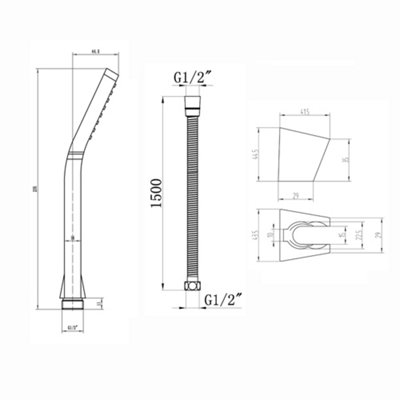 ENKI Traditional Chrome Square Handheld Shower Head with Hose & Wall Bracket EH008 - 7