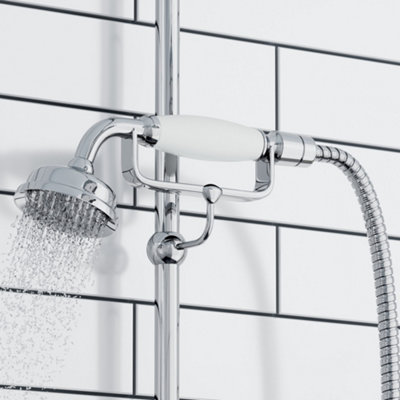 ENKI Traditional Chrome White Brass & Ceramic Handheld Shower Head & Hose Kit EH016 - 3