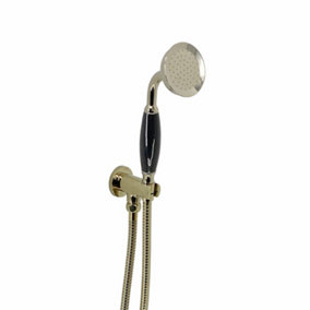 ENKI Traditional English Gold Black Brass & Ceramic Handheld Shower Head & Hose EO015