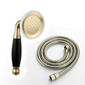 ENKI Traditional English Gold Black Brass & Ceramic Handheld Shower Head & Hose Kit EH018