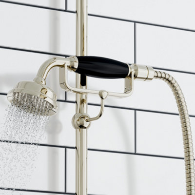 ENKI Traditional English Gold Black Brass & Ceramic Handheld Shower Head & Hose Kit EH018 - 3