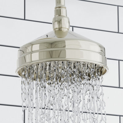 ENKI Traditional Gold Fixed Wall Mounted Brass Shower Head & Arm 150mm