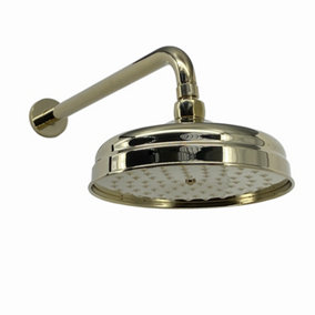 ENKI Traditional Gold Fixed Wall Mounted Brass Shower Head & Arm 200mm