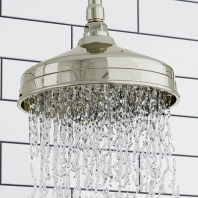 ENKI Traditional Gold Fixed Wall Mounted Brass Shower Head & Arm 200mm