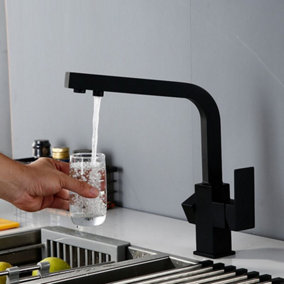 ENKI Turin Modern Black Square 3-Way Filter Mixer Tap for Kitchen Sink
