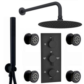 ENKI Venice Black Round Wall Fixed Thermostatic Handheld Shower Set 8"