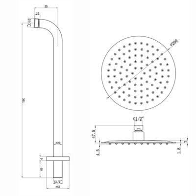 ENKI Venice Black Round Wall Fixed Thermostatic Handheld Shower Set 8" - 8