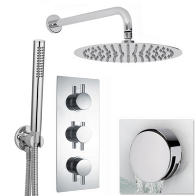 ENKI Venice Chrome Bathroom Brass Wall Mounted Concealed Thermostatic Shower Mixer Valve w/ Fixed Head Waste & Slider Rail Kit Price Comparisons | Compare The Build
