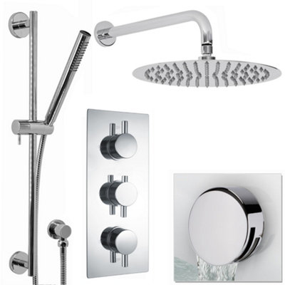 ENKI Venice Chrome Bathroom Brass Wall Mounted Concealed Thermostatic Shower Mixer Valve w/ Fixed Head Waste & Slider Rail Kit Price Comparisons | Compare The Build