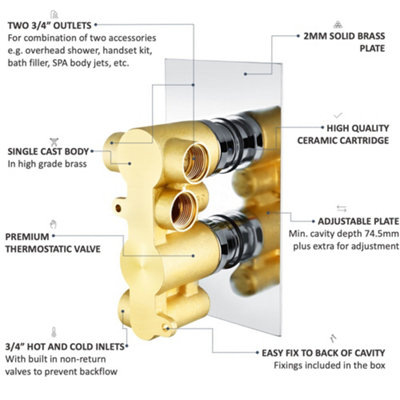 ENKI Venice Chrome Round 2-Outlet Solid Brass Thermostatic Twin Shower Valve TSV075 - 3