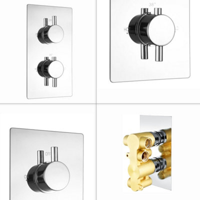 ENKI Venice Chrome Round 2-Outlet Solid Brass Thermostatic Twin Shower Valve TSV075 - 4