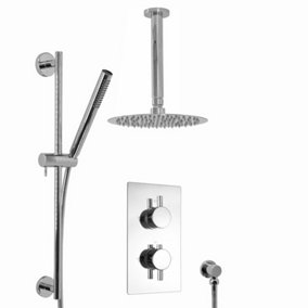 ENKI Venice Chrome Round Ceiling Fixed Brass Thermostatic Shower Set 400mm