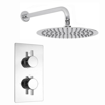 ENKI Venice Chrome Round Concealed Brass Thermostatic Shower Slider Rail Kit 8"