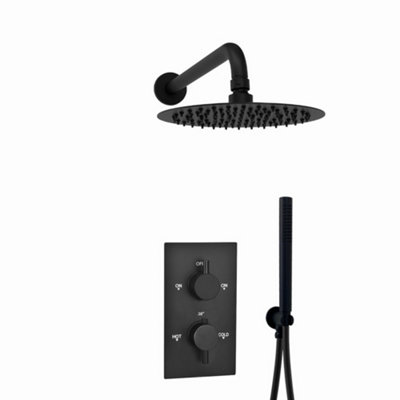 ENKI Venice Matte Black Round 2-Outlet Thermostatic Shower Set 8"