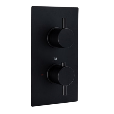 ENKI Venice Matte Black Round 2-Outlet Thermostatic Shower Set 8" - 6
