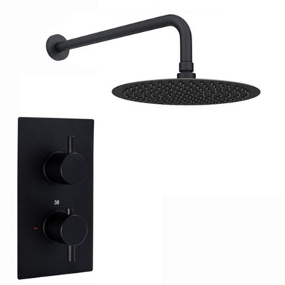 ENKI Venice Matte Black Round Concealed Wall Fixed Thermostatic Showet Set 8"