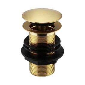 ENKI, W17, Brushed Brass, Unslotted, Standard 1.1/4" Connection Pop Up Basin Waste Sink Plug, Push Button Click Clack, Durable