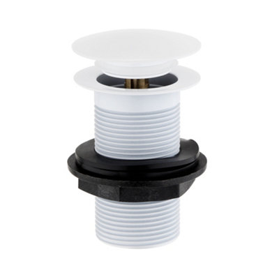 ENKI White Pop Up Round Unslotted Solid Brass Ceramic Cap Basin Waste W61
