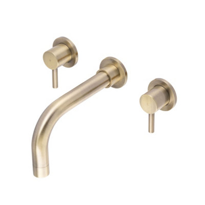 ENKI Zara Antique Brass Contemporary Wall Mounted 3-Hole Brass Twin Lever Basin Mixer Tap BT0005 Price Comparisons | Compare The Build