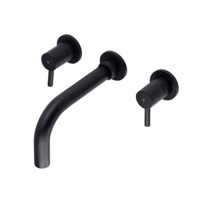 ENKI Zara Black Contemporary Wall Mounted 3-Hole Brass Twin Lever Basin Mixer Tap BT9905 Price Comparisons | Compare The Build