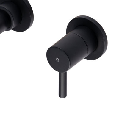 ENKI Zara Black Contemporary Wall Mounted 3-Hole Brass Twin Lever Basin Mixer Tap BT9905