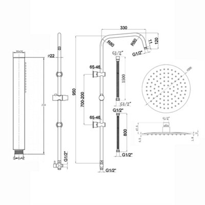 ENKI Zara Matte Black Shower Mixer Tap with Dual Rigid Riser BBT0258 - 6